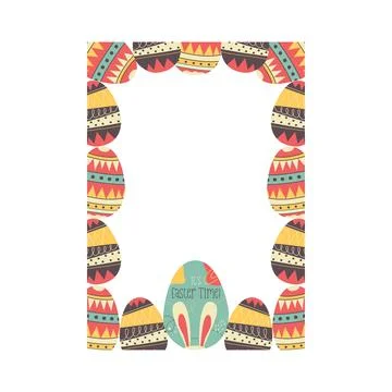 Easter egg rectangle frame design. Easter holiday egg hunt border in colorful イラスト素材