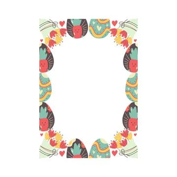Easter egg rectangle frame design. Easter holiday egg hunt border in colorful Illustrazione stock