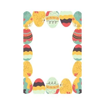 Easter egg rectangle frame design. Easter holiday egg hunt border in colorful イラスト素材