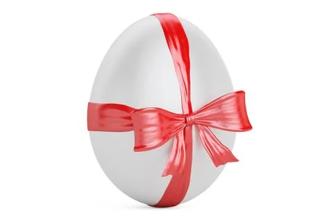 Easter Egg with red bow and ribbon, gift concept. 3D rendering Stock Illustration