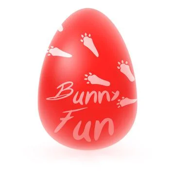 Easter egg red color with bunny paw footprints isolated on background, holiday Stock Illustration