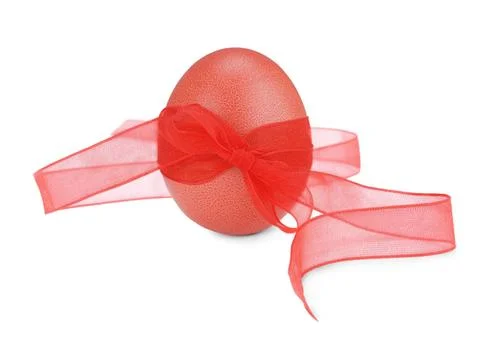Easter egg red Easter egg with a red ribbon isolated on white background C... Stock Photos