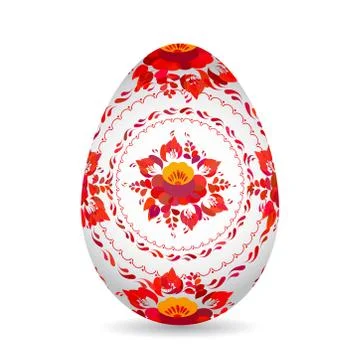 Easter egg with red orange folk flowers Isolated on white background. Vector Illustrazione stock