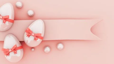Easter egg with red ribbon bow on pastel background 스톡 일러스트