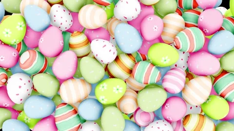 Easter egg reveal with colorful easter eggs falling and reveal screen with .. Stock Footage 245117693