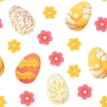 Easter egg seamless pattern. Texture with flowers. Can be used as easter hunt Stock Illustration