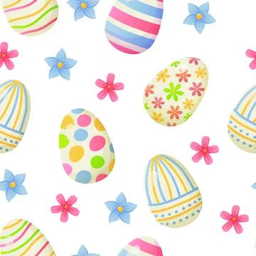 Easter egg seamless pattern. Texture with flowers. Can be used as easter hunt イラスト素材