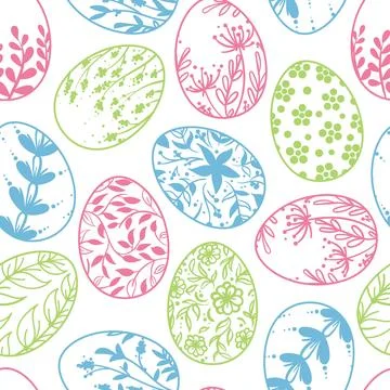 Easter egg seamless pattern. Vector Doodle texture of holiday eggs. Easter .. Illustrazione stock