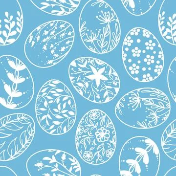 Easter egg seamless pattern. Vector Doodle texture of holiday eggs. Easter .. Stock Illustration