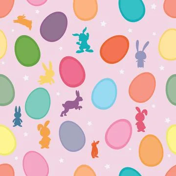 Easter egg seamless vector background with colourful bunnies and stars Stock Illustration