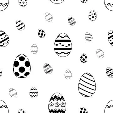 Easter Egg seamless vector. Black outline eggs. Isolated background. Stock Illustration