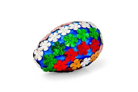 Easter Egg with sequins of flowers Easter egg blue with sparkles in the fo... 스톡 사진