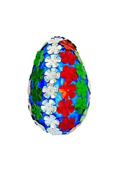 Easter Egg with sequins in the form of flowers Easter egg blue with sparkl... 스톡 사진