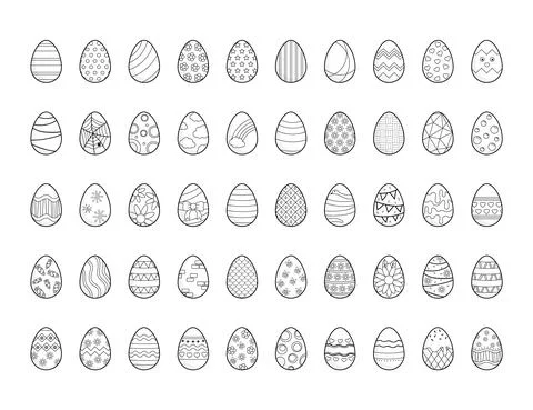 Easter egg set black and white coloring book outline vector illustration Stock Illustration