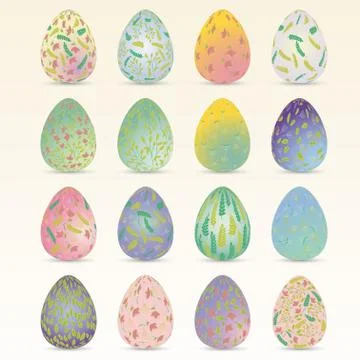 Easter egg. Set easter collection vector illustration. Easter eggs with plant Stock Illustration
