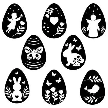 Easter Egg Set with Illustrations, color Vector isolated illustration Stock Illustration