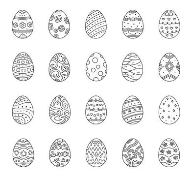 Easter egg set in outline line art Stock Illustration