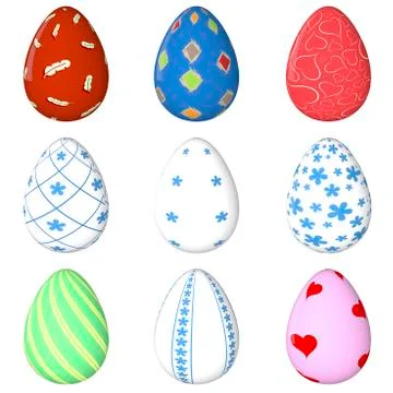 Easter egg Set. Painted. 3D object. Render. Easter Holiday. Stock Illustration