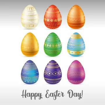 Easter egg. Set of realistic eggs. Easter collection. Vector illustration. Stock Illustration