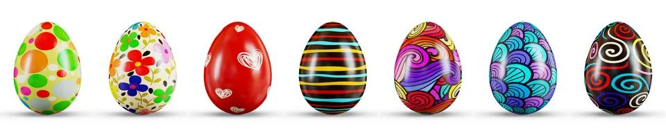 Easter Egg Set on a transparent white background. 3D rendering illustration Stock Illustration