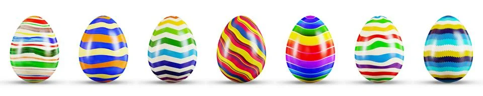 Easter Egg Set on a transparent white background. 3D rendering illustration Stock Illustration