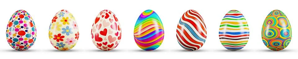 Easter Egg Set on a transparent white background. 3D rendering illustration 스톡 일러스트