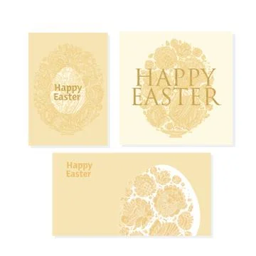 Easter egg shape decorative greeting cards set. Hand drawn lace like pattern  Illustrazione stock
