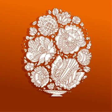 Easter egg shape decorative image. Hand drawn lace like pattern with abstract Stock Illustration
