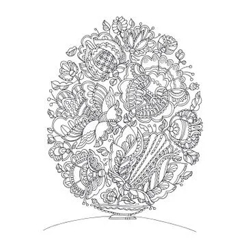 Easter egg shape zentangle image for adult coloring. Hand drawn lace like pat Stock Illustration