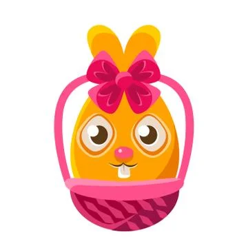 Easter Egg Shaped Orange Easter Bunny In Wicker Bucket Colorful Girly Religious Stock Illustration