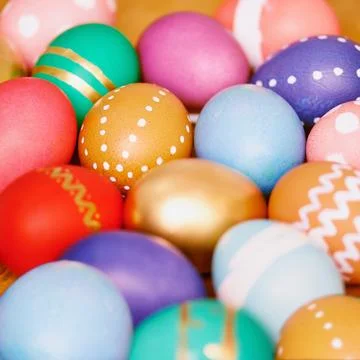 Easter egg, shell and decoration pattern for holiday season or festive dessert Stock Photos