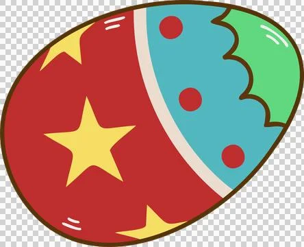 Easter egg is showing flat on transparent with red and turquoise halves, Stock Illustration