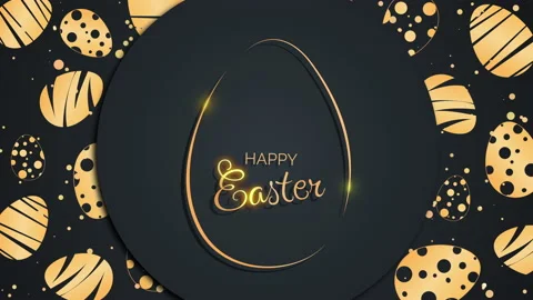 Easter egg sign with gold text in circle. Easter eggs with pattern. Stock Footage 236245791