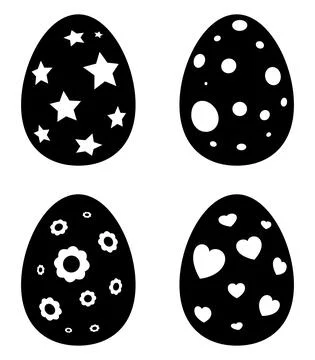 Easter egg silhouette set. Collection of black spring holiday symbols. Vector Stock Illustration