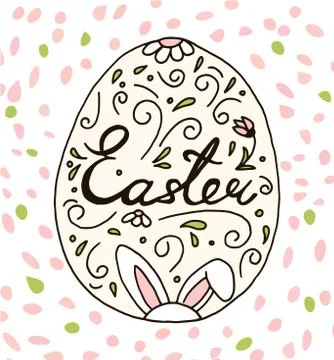 Easter in egg sketch. Vector lettering Stock Illustration