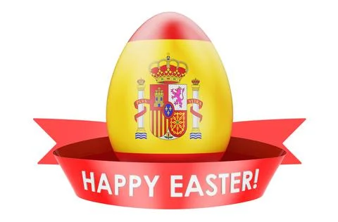 Easter egg with Spanish flag. Happy Easter in Spain concept, 3D rendering Stock Illustration