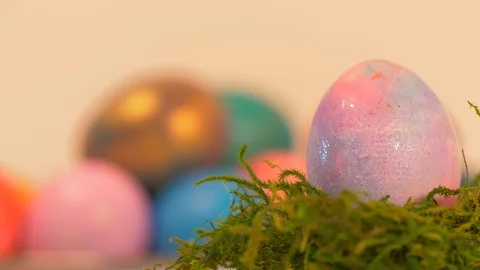 Easter Egg Spinning on Colourful Background, Easter Video stock 129067090