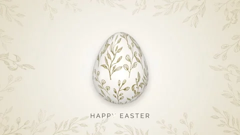 Easter egg spinning on cream background with patterns. Happy Easter inscription. Stock Footage 234870230
