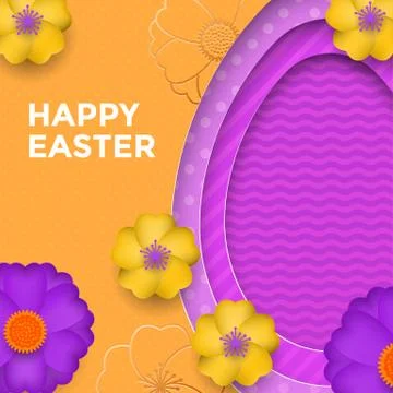 Easter egg on spring flower pattern background. Vector floral papercut design Stock Illustration