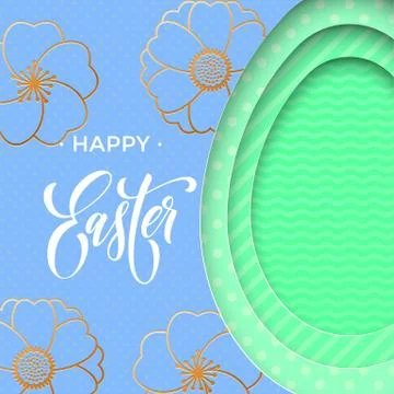 Easter egg on spring flower pattern background. Vector floral papercut design Stock Illustration