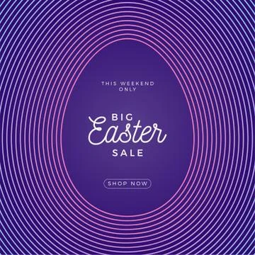 Easter egg square banner. Easter big sale card with big outline egg on purple Stock Illustration