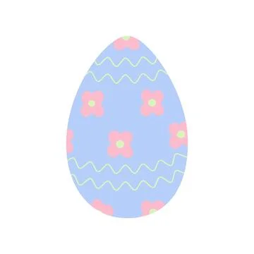 Easter egg in trendy blue with pattern of wavy lines and flowers. Happy Easter Stockillustratie