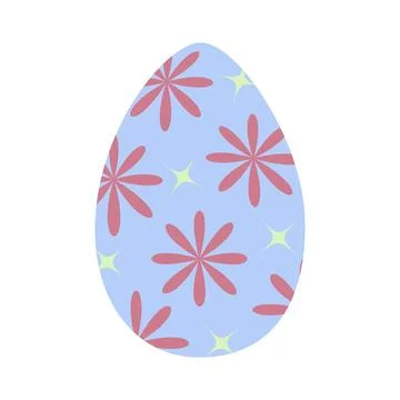 Easter egg in trendy blue with pattern of abstract stars and flowers. Happy Stock Illustration