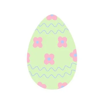 Easter egg in trendy green with abstract pattern of wavy lines and flowers Stockillustratie