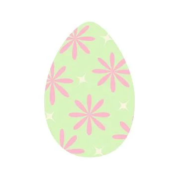 Easter egg in trendy green with pattern of abstract stars and flowers. Happy Stock Illustration