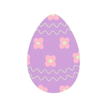 Easter egg in trendy lilac with abstract pattern of wavy lines and flowers Stock Illustration