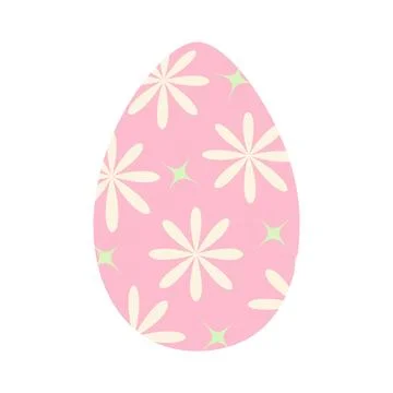 Easter egg in trendy pink with pattern of abstract stars and flowers. Happy Stock Illustration