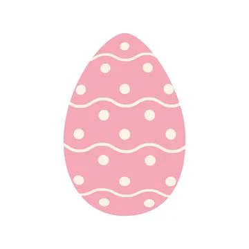 Easter egg in trendy pink with a simple pattern of wavy lines and dots. Happy 스톡 일러스트