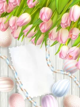 Easter egg, tulips and empty vintage card. EPS 10 イラスト素材