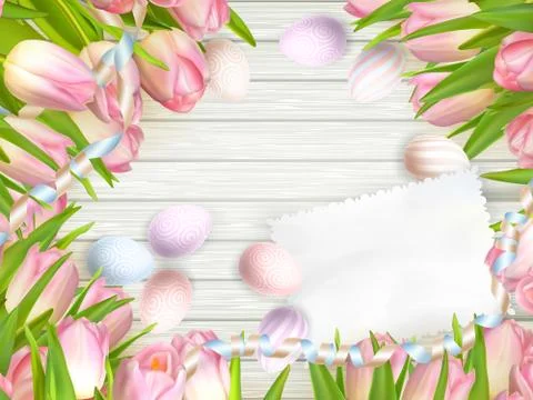 Easter egg, tulips and empty vintage card. EPS 10 Illustrazione stock